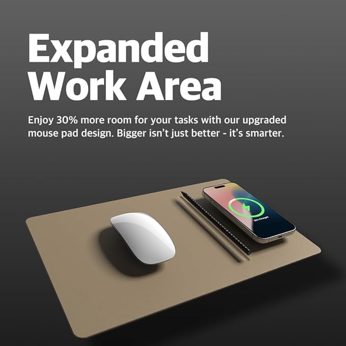POUT H3 PRO Wireless Charging Mouse Pad ??Qi-Enabled Fast Charger with Anti-Slip Base & Smooth Surface for Phones and Earbuds ??Sleek Desk Accessory for Home & Office (Latte Cream)