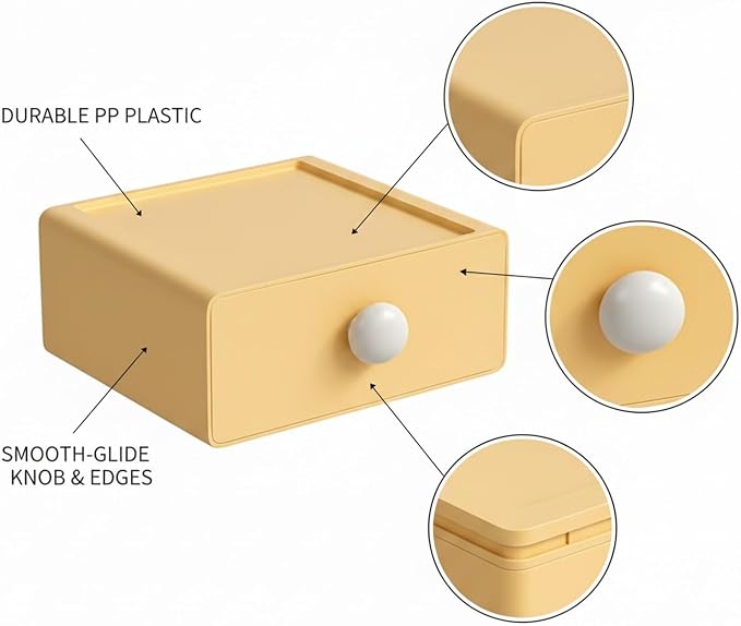 Stackable Desktop Storage Box with Lid, PP Plastic Organizer Bin for Office Desk Clutter, Space Saving File & Supply Container