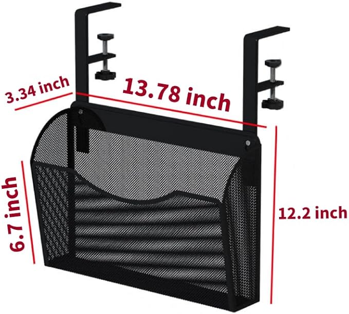 Under Desk Drawer, Desk Side Storage, Hanging Desks Organizer, Clamp On Mesh Metal Desks Organizer for Office and Home (Black)