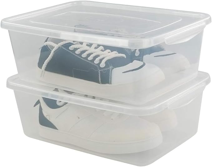 Jekiyo Clear Plastic Storage Bin, 14 Quart Latching Box Container with Lid, 4 Packs