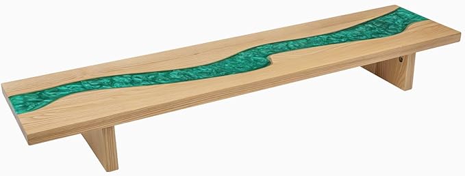 Desky Monitor Stand – White Ash Emerald River Desktop Riser with Matching Timber Legs, Ergonomic Screen Elevation, Integrated Cable Port