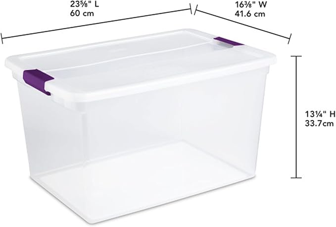 Sterilite 66 Qt ClearView Latch Storage Box, Stackable Bin with Latching Lid, Organize Clothes, Blankets, Items in Closet, Clear Base and Lid, 24-Pack