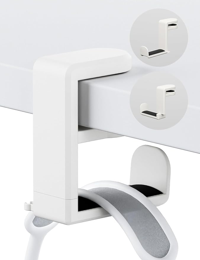 Headphone Hook - Under Desk Headphone Holder with 360-Degree Adjustable Rotation (Creamy White)