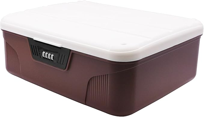 RUIAN 4.2 Gallon Lockable Storage Container Bin, Portable Lock Box with Combination, Versatile Password Organize Locking for Home Office Travel Business(Brown)