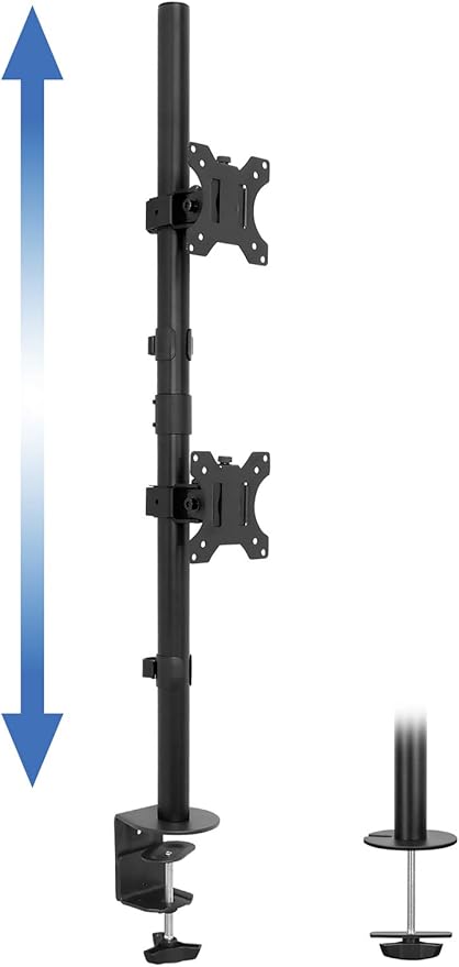 Mount-It! Vertical Dual Monitor Mount | Stacked Monitor Desk Stand | Fits 2 Computer Screens 19 20 21 22 23 24 27 32 Inches | C-Clamp and Grommet Bases | VESA 75 100 Compatible