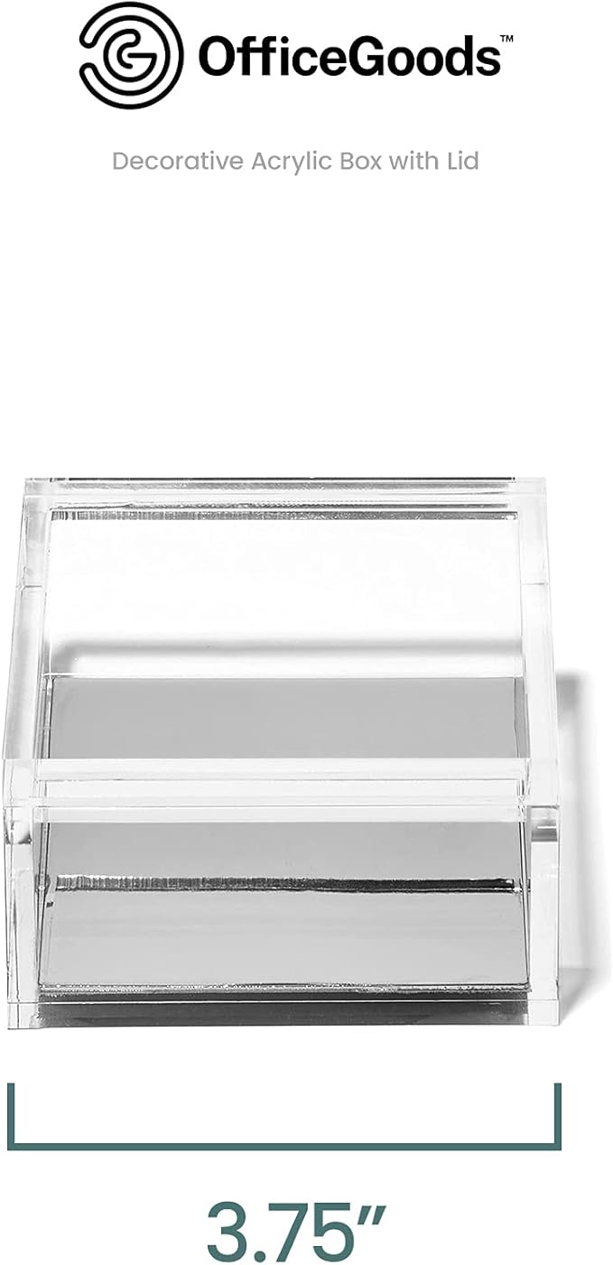 OfficeGoods Acrylic Desk Organizer w/Silver Base – Functional & Elegant Odds & Ends Box for Display or Storage – Perfect for Home or Office, Kitchen, Bathroom Vanity, Curio Display - Medium