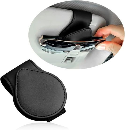 OFBAND Magnetic Sunglass Holder for Car Visor,PU Leather Car Sunglass Holder Organizes Glasses Tickets Cards & Keeps Car Tidy,Universal Car Accessories Interior (Black)