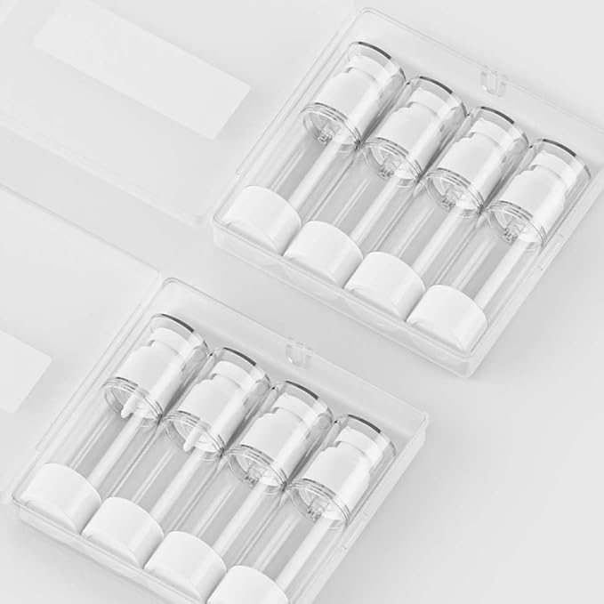 4 Pack Airless Pump Bottles, 1 oz Leakproof Travel Bottles with Pump for Toiletries, Small Empty Containers with Lids for Lotion Creams Serum Skin Care Shampoo Cosmetic Moisturizer Dispenser, Clear