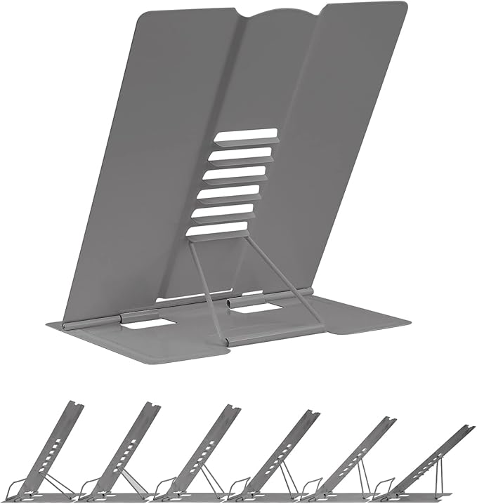Large Book Stand for Desk Reading Hands Free, MSDADA Book Holder Adjustable Document Cookbooks Holder for Textbooks Tablet Music Books Recipe (Grey)