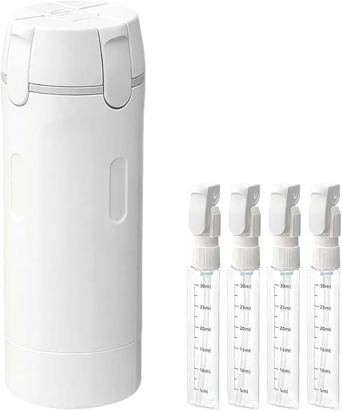 4 in 1 Travel Dispenser, 4 Pack 30ML Travel Bottles with Stickers for Toiletries, Leak Proof Travel Size Containers, Portable for Shampoo Lotion Conditioner Cream White