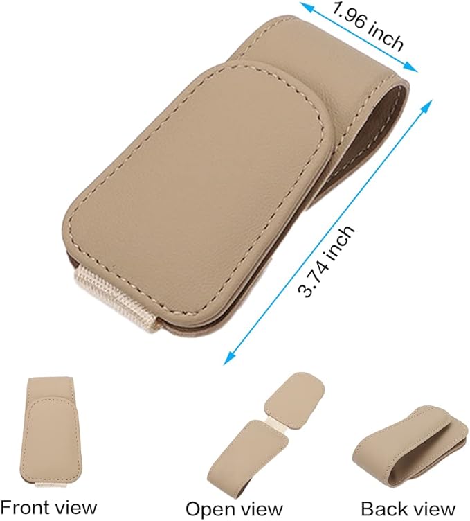 2 Packs Sunglass Holder for Car Sun Visor, Magnetic Eyeglass Hanger Clip for Car Visor, Leather Car Glasses Mount, Car Interior Visor Accessories (Beige-2Pcs)