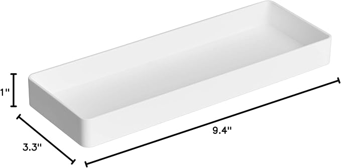 Amazon Basics Rectangular Plastic Desk Organizer, Half Accessory Tray for Office Supplies and Workspace Organization, 9.4" x 3.3" x 1", White