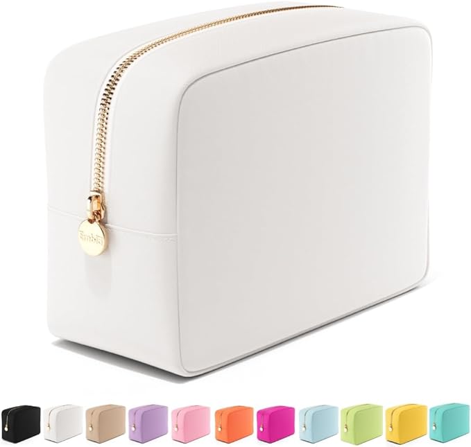 Embla Large Makeup Bag and Waterproof Nylon Travel Toiletry Bag, Large Capacity Cosmetic Zipper Pouch, White