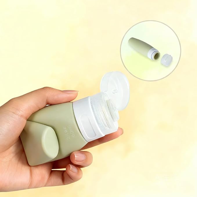 4 PCS Silicone Travel Bottles, 2oz Refillable Toiletries Containers Set, Small Empty Travel Size Bottles for Shampoo, Lotion, Shower Gel (Morandi)