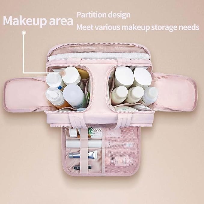 Travelfree Toiletry Bag, 4-in-1 Puffy Multi-functional Toiletry Bag for Women, Large Capacity Travel Cosmetic Bag, Dry and Wet Separation Bag, Makeup Bag Organizer with Handle(Upgrade-Dark Pink)