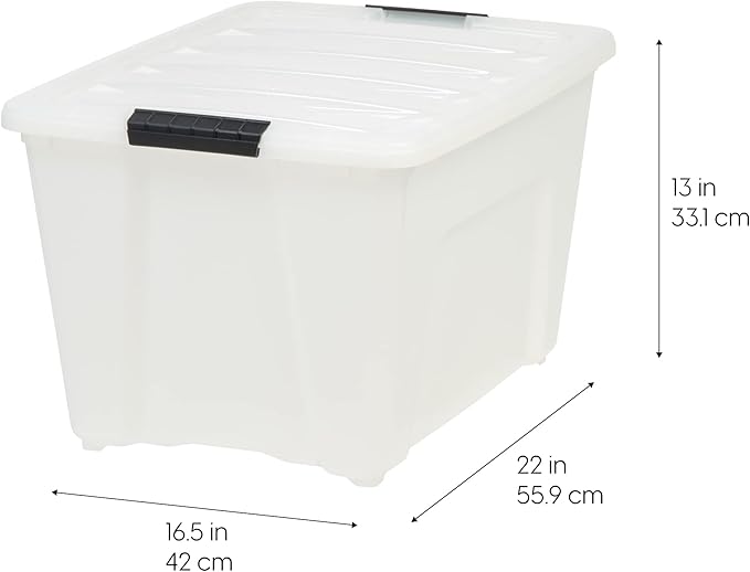 IRIS USA 54 Quart Stackable Plastic Storage Bins with Lids and Latching Buckles, 6 Pack - Pearl, Containers with Lids and Latches, Durable Nestable Closet, Garage, Totes, Tubs Boxes Organizing