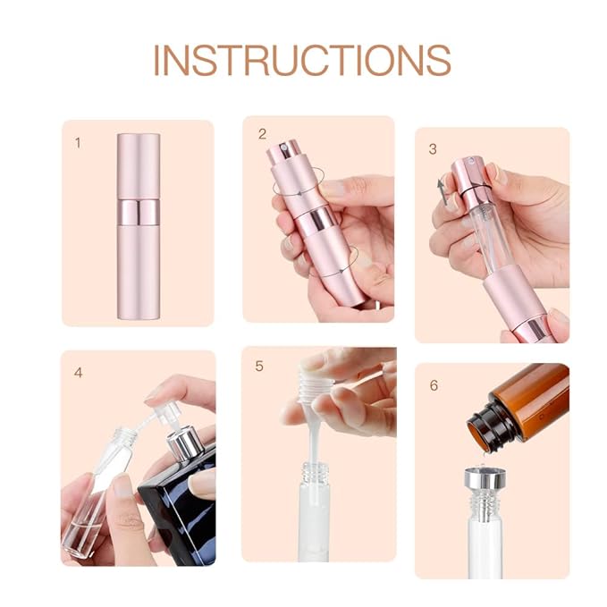 LISAPACK 8ML Atomizer Perfume Spray Bottle for Travel (3 PCS) Empty Cologne Dispenser, Portable Sprayer (Pink)
