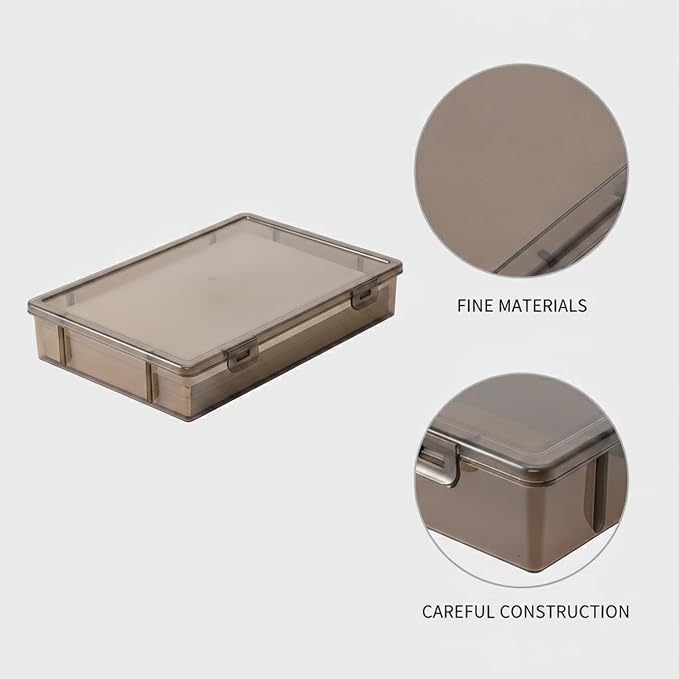Stackable Document Storage Box with Lid, Rigid PP Plastic File Organizer for Letter & A4 Papers, Brown