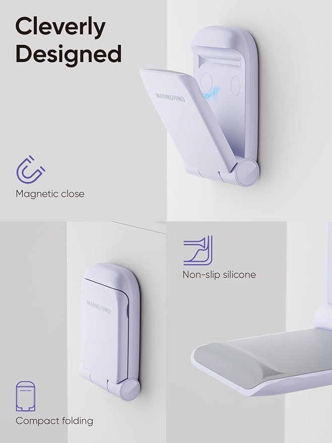MAMUVIMO Headphone Stand, Headset Stand Foldable ＆ Sticky, Headphone Holder Hook Mount with Non-Slip Silicone, Adhesive Earphone Desk Hanger Clip Space-Saving for Airpods Max, All Earphones- Purple