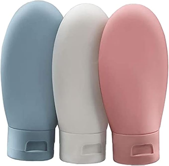 ZALUJMUS Travel Bottle, 3 Pcs Leak Proof Refillable Squeezable Containers Set(60 ml) with Label and Transparent Carry Bag for Liquid Shampoos, Soap and Toiletries. (Multicolor)