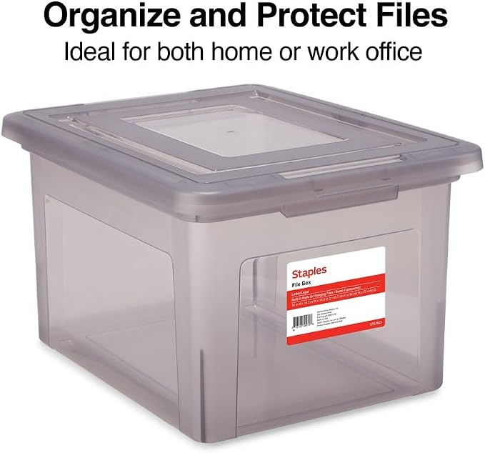 STAPLES File Box Plastic File Box Snap, Letter/Legal Size, Frost Gray, 2/Pack
