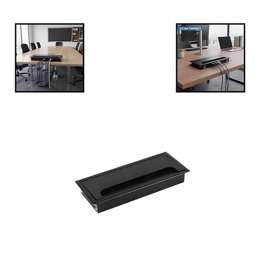 Desktop Cable Management Cover for Desk Organization - Aluminum Alloy Cable Box with Brush Seal (Black, 8.0x20.0x2.8 cm)