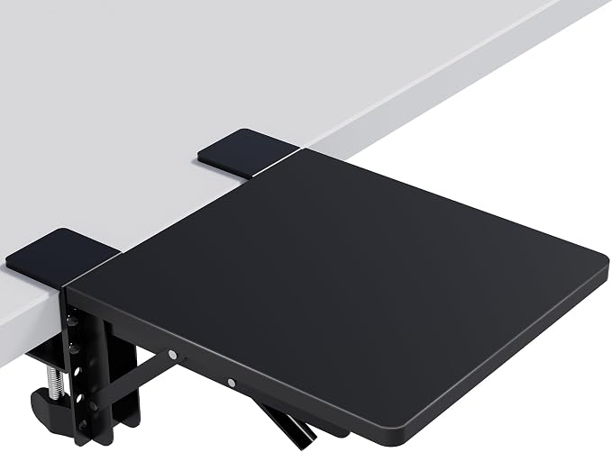 BONTEC Ergonomic Desk Extender Tray, 9.5"x9.1" Table Mount Arm Wrist Rest Shelf, 90° Foldable Elbow Support, Clamp on Computer Arm Rest for Desk, Office & Home Use, Durable & Easy to Install