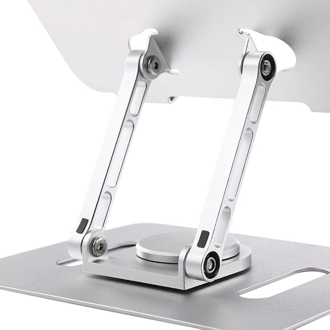 UPERFECT Adjustable Laptop Stand with 360° Rotating Base, Heavy Duty Aluminum Ergonomic Computer Riser for Desk, Foldable Portable Monitor & Laptop Stand Compatible with 7-22 Inch Devices, Silver