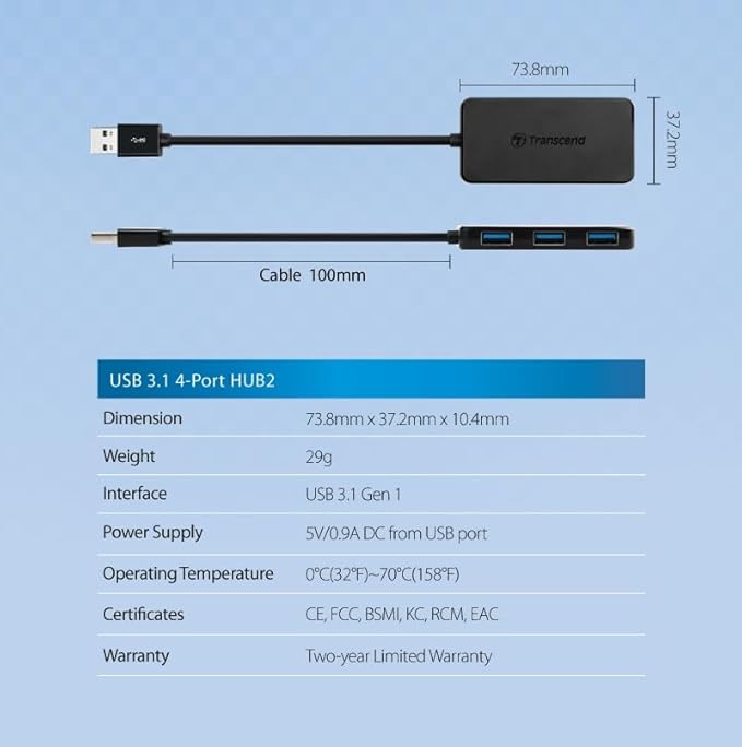 Transcend Information SuperSpeed USB 3.0 4-Port Hub (TS-HUB2K)