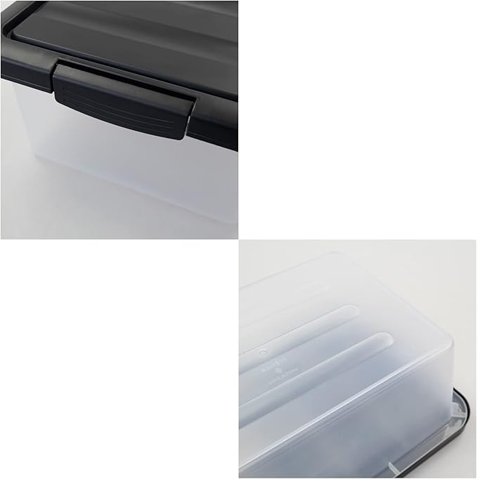 Wekioger Versatile Plastic Storage Box Organizer Bins with Black Lids, 14 Quart, 2 Packs