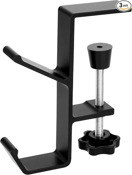 Jeffdad Metal Headphone Hook, Headphone Hanger with Double Hooks, Universal Aluminum Alloy Gaming Headphone Stand Under Desk, Non-Slip Adjustable Desk Headphone Hanger Hook
