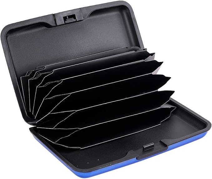 ELFISH RFID Blocking Credit Card Protector Aluminum ID Case Hard Shell Business Card Holders Metal Wallet for Men or Women (blue)