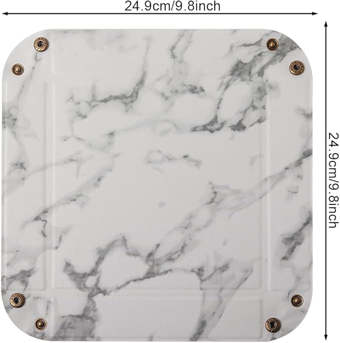 Valet Tray Desktop Storage Organizer – Premium PU Leather Catchall Bedside Vanity Tray Nightstand Caddy Holder for Remote Controller, Keys, Phone, Wallet, Coin, Jewelry,Marble White