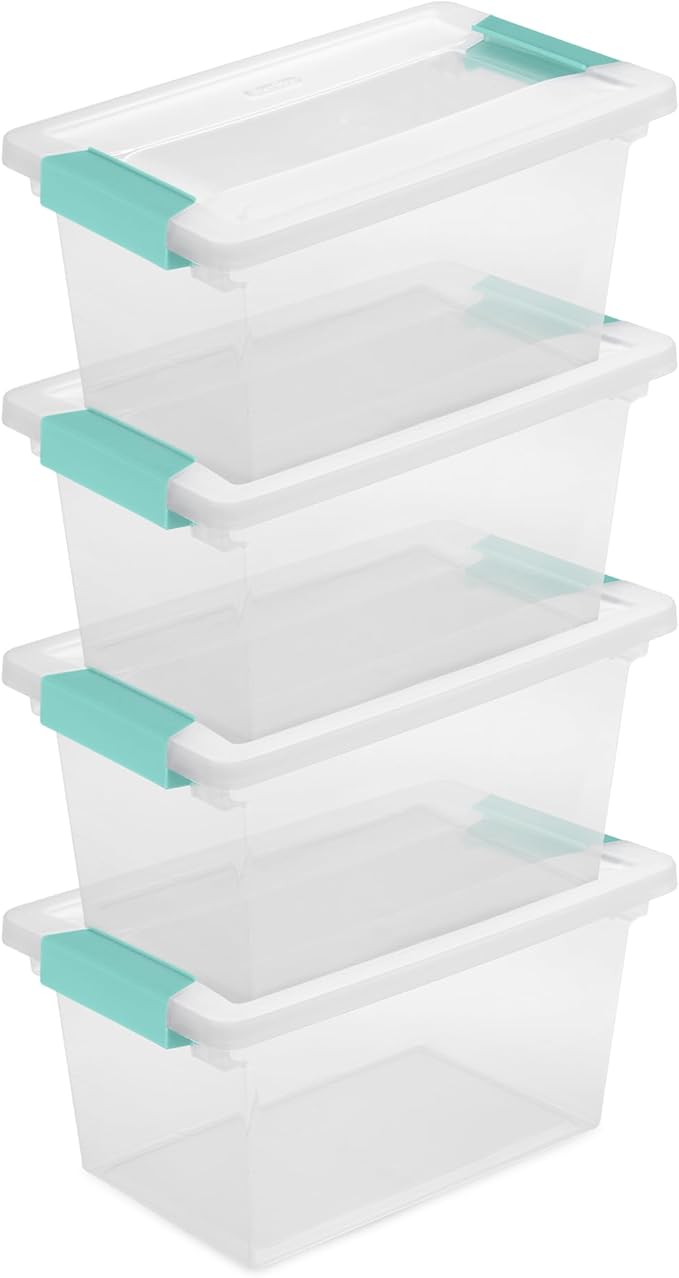 Sterilite 8-Pack Clip Box, Stackable Clear Plastic Bins with Latching Lids, Medium - Writing, Arts or Crafts Supplies Storage Containers for Home, Office, Classroom and Workshop Organization