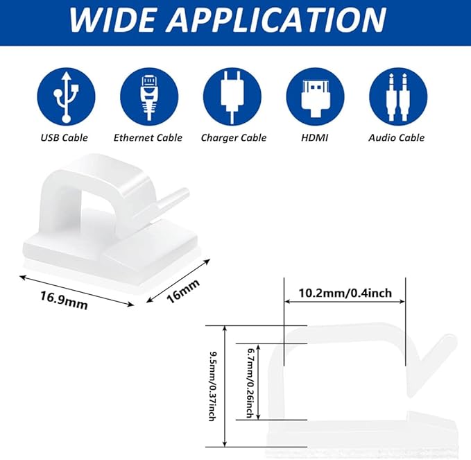 150 PCS Adhesive Cable Wire Clips Black, Outdoor Cable Management Wire Organizer Cord Holder for Under Desk, Car, Wall, TV PC Ethernet Cable (White)