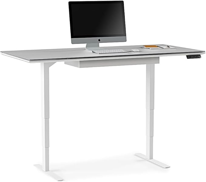 BDI Furniture Centro 6452-2 - 66'' x 30" Standing Desk for Home or Office, Electric Height Adjustable with Memory Preset, Cable Management and Satin-Etched Glass Top, Satin White