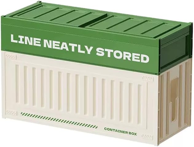 Cable Management Box with Shipping Container Design, Tall Cord Organizer for Desk and Floor, Large HIPS Wire Hider for Power Strip and Surge Protector, Green