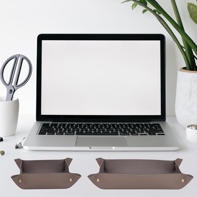 2PC Leather Valet Tray Organizer, Desk Organizer Tray Or Candy Holder, Practical Storage Tool for Travel, Home Or Office (Grey, Large+Extra Large)