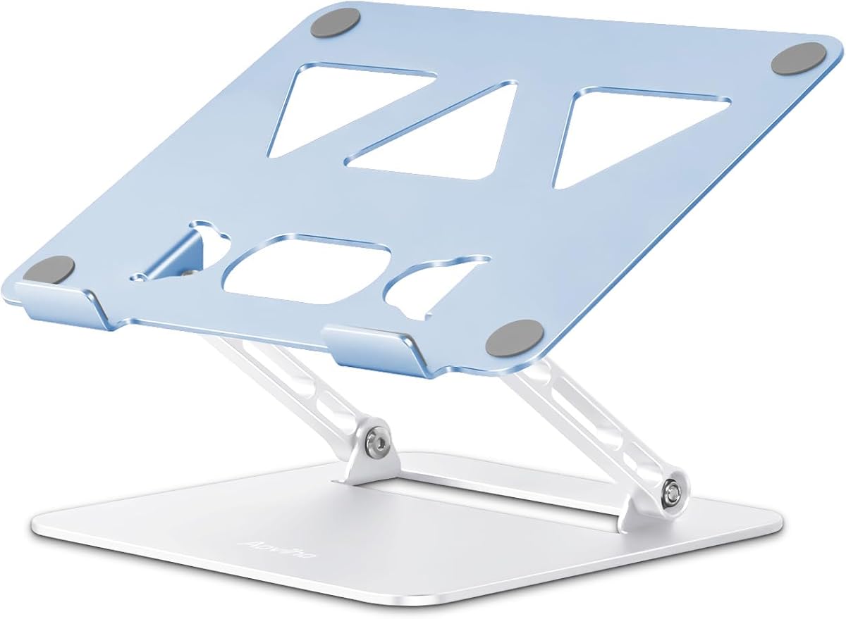 Adjustable Laptop Stand for Desk,Portable Laptop Stand Holder and Riser,Foldable Aluminum Notebook Computer Stands for MacBook Air Pro HP Lenovo Dell Samsung, 10-15.6 inch (Sky Blue-Silver)
