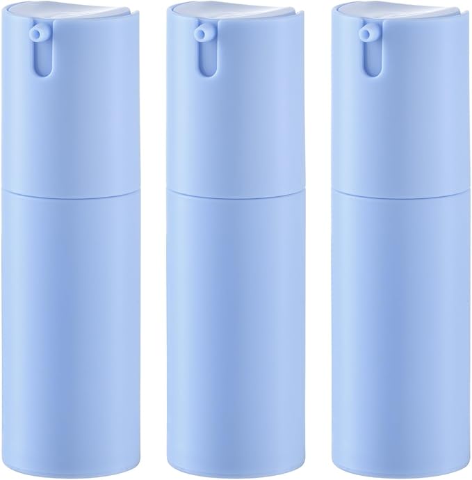 Lulupack 1 oz Airless Pump Bottles, Travel Lotion Container, Skincare Containers for Moisturizer (Plastic, Matte Blue, 3Pcs)