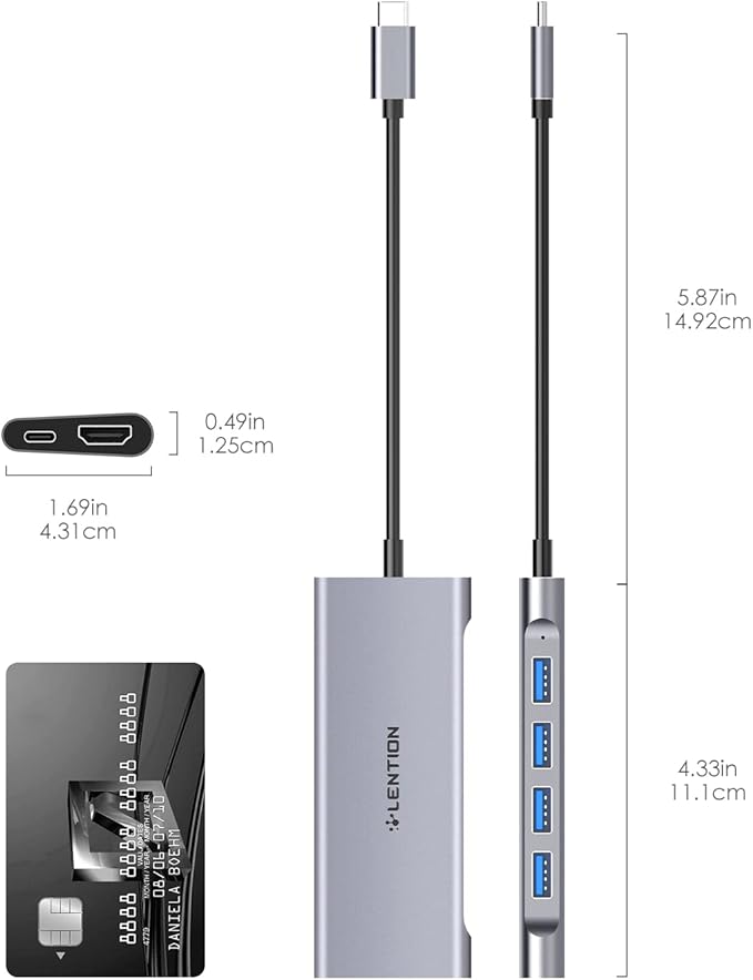 LENTION USB C Hub Multiport Adapter with 4K HDMI, 100W Charging, 4 USB 3.0 5Gbps Splitter Compatible 2016-2026 MacBook Pro/Air/Neo, Mac, Surface, iPhone & Type-C Device, Stable Driver(C35, Space Gray)