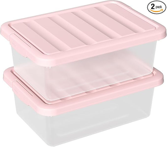 14 Quart Basic Clear Storage Box with Pink Lid (Pack of 2)