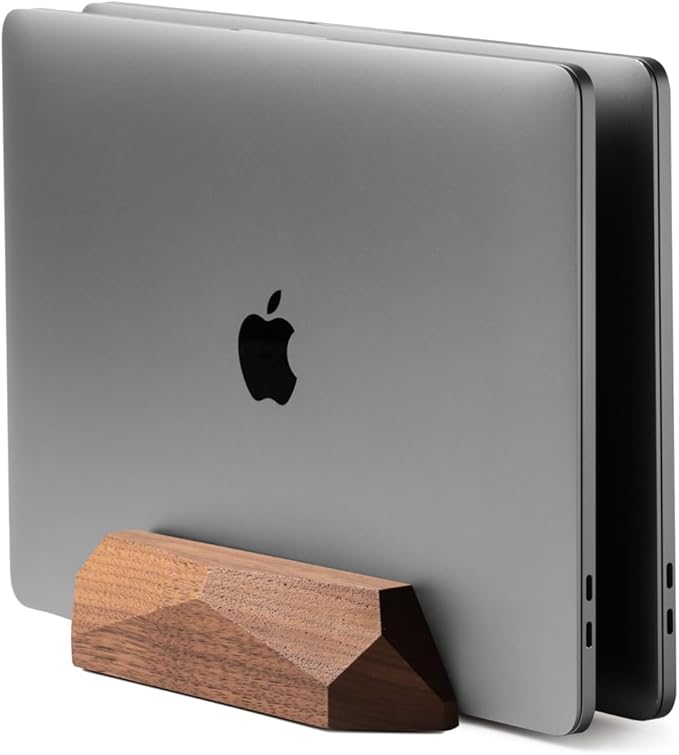 Oakywood Dual Laptop Dock, Vertical Laptop Stand Wood, Laptop Stand for Desk, Desk Organizer, Vertical Laptop Holder, Compatible with All MacBook Pro Air iPad, for 2 Device ??7,1x4,5x1,6?? Walnut