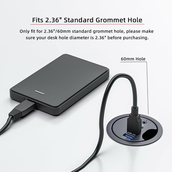 CY USB 3.0 Hub Sound Card USB-C 2 Port USB 60mm Desk Grommet Splitter Dock Station Headphone Mic Audio Interface for Desktop PC