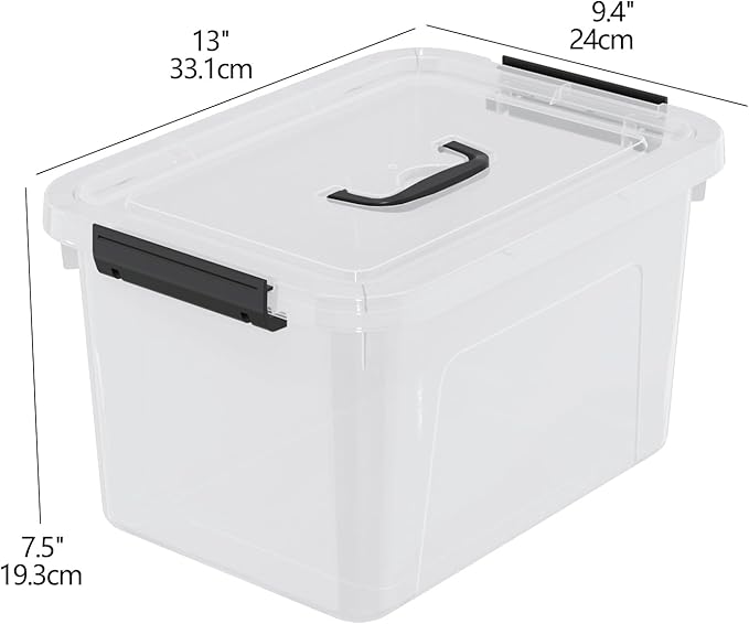 Clear Plastic Storage Containers Bins Boxes with Lids and Handles, 10.5 L Clear Storage Latch Box, 4 Packs