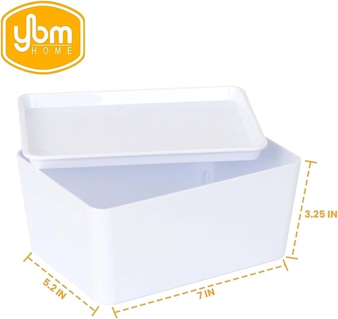 YBM HOME Plastic Storage Bin with Lid, White Basket with Handle for Organizing, Multipurpose for Classroom, Drawers, Desktop, Office, Playroom, Shelves, Closets, 2140