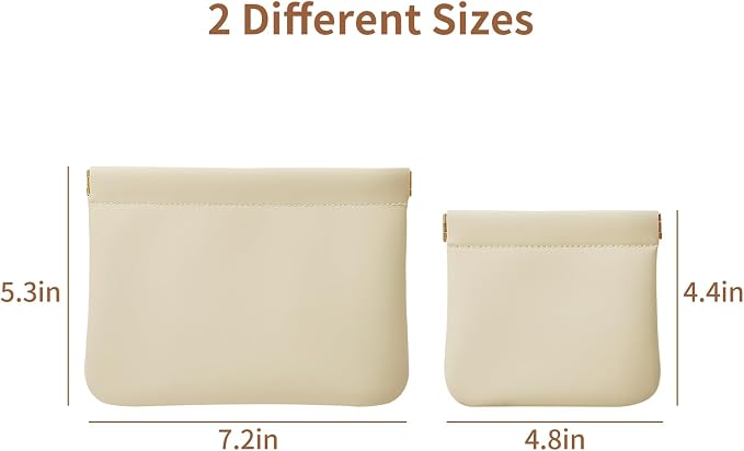 2 Pack Small Makeup Bag for Women, New Organosilicon Super Fiber PU Leather Mini Cosmetic Bag for Travel, Coin Purse Organizer Storage Pouch (No Phrase Printed, Beige)