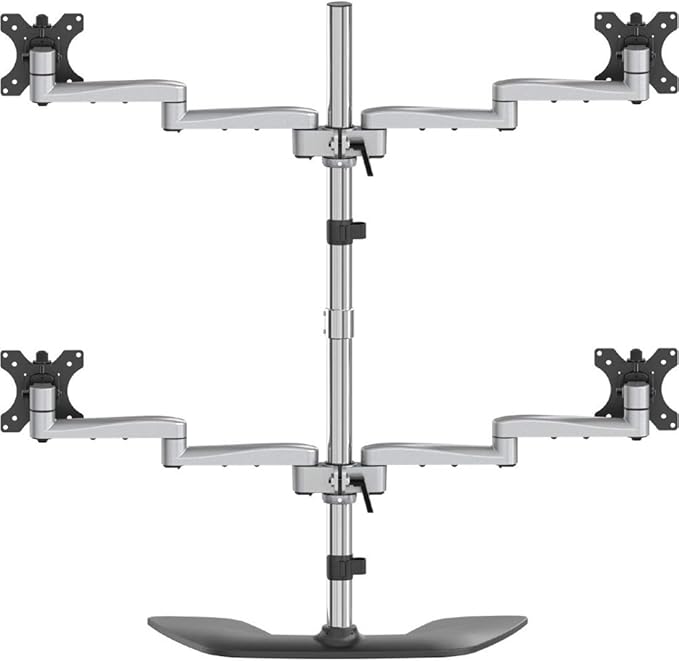 StarTech.com Desktop Quad Monitor Stand - Ergonomic VESA 4 Monitor Arm (2x2) up to 32" (17.6lb/8kg) - Free Standing Articulating Universal Pole Mount - Height Adjustable/Tilt/Swivel/Rotate (ARMQUADSS)