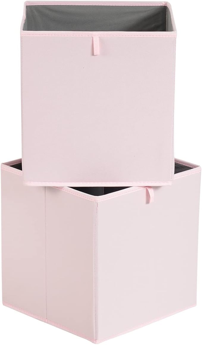 Amazon Basics Collapsible Cube Organizer Bins, Closet Storage Organizer Baskets for Shelves, Space-Saving, 13" x 15" x 13", Peony Pink, Pack of 6