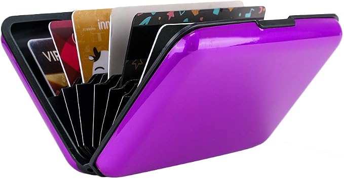 ELFISH RFID Blocking Credit Card Protector Aluminum ID Case Hard Shell Business Card Holders Metal Wallet for Men or Women (Aluminum, Purple)